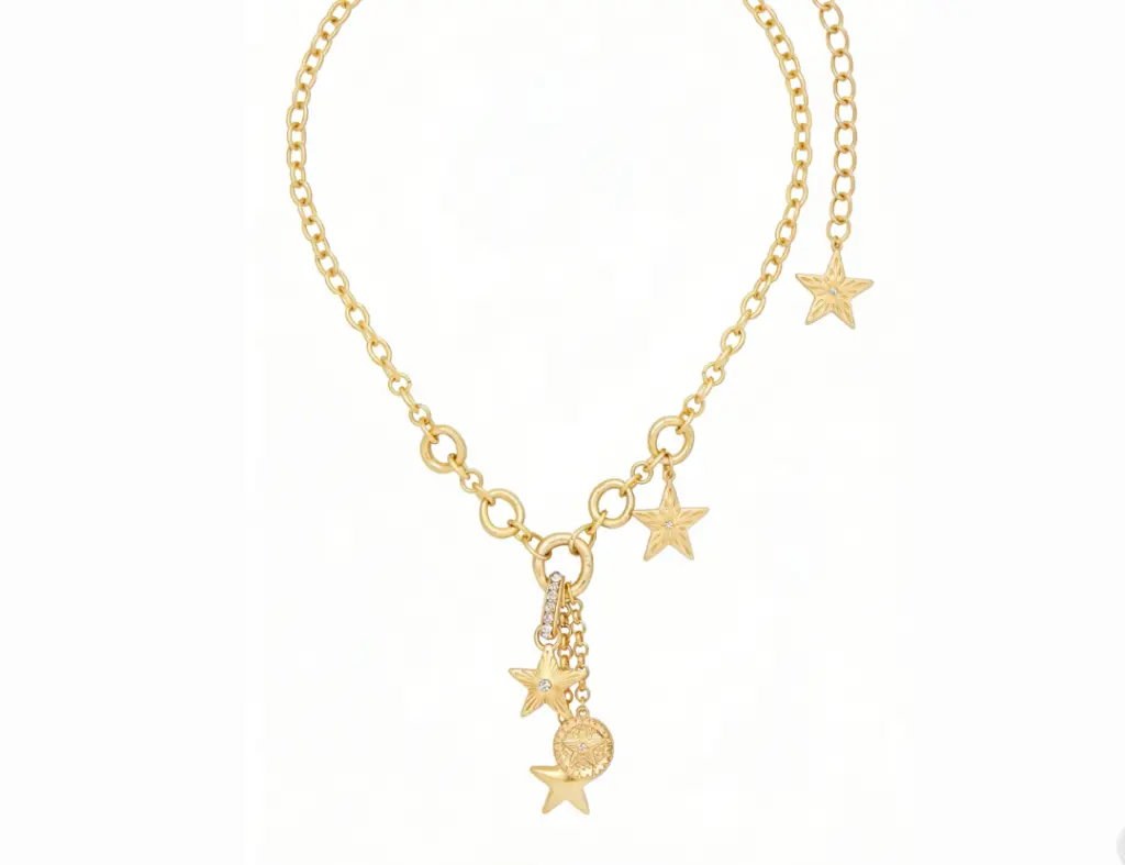 Multi-Charm Star & Coin Lariat Cable Chain Necklace (316L Stainless Steel)