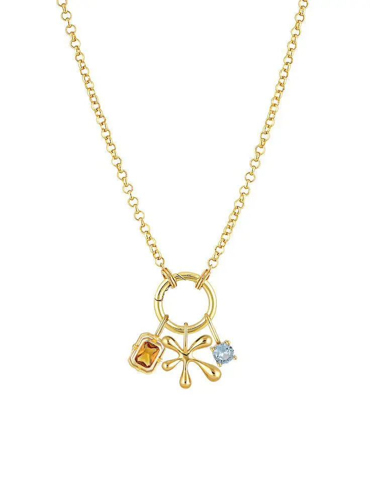 Splash Multi-Charm Gemstone Cable Chain Necklace (316L Stainless Steel)