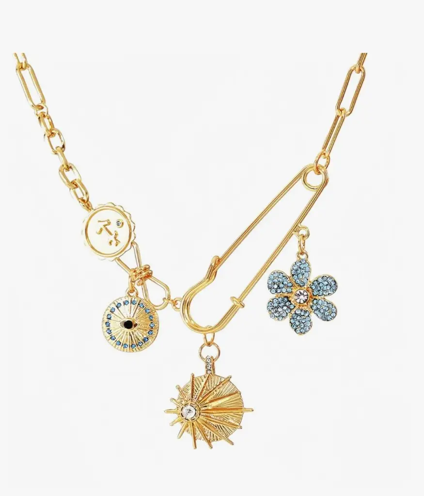 Safety Pin Celestial & Floral Charm Paperclip Chain Necklace (316L Stainless Steel)