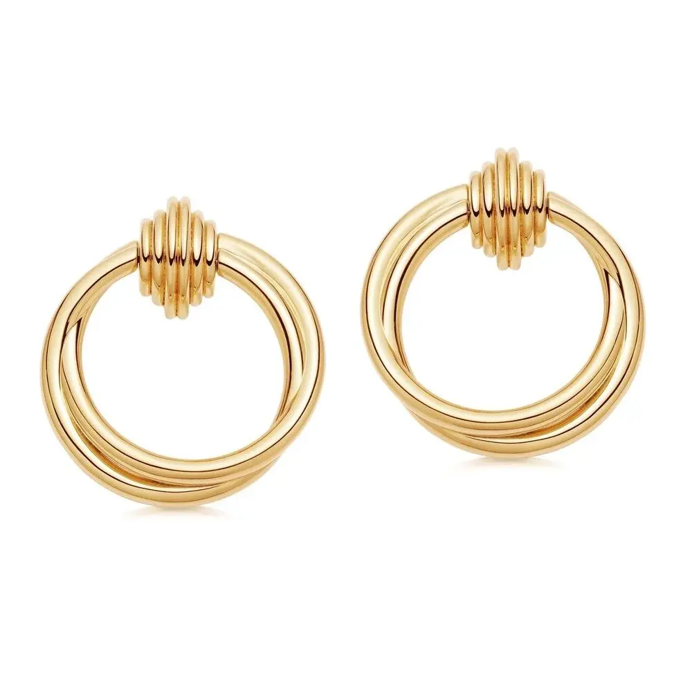 Double-Loop Coiled Bead Stud Earrings (316L Stainless Steel)