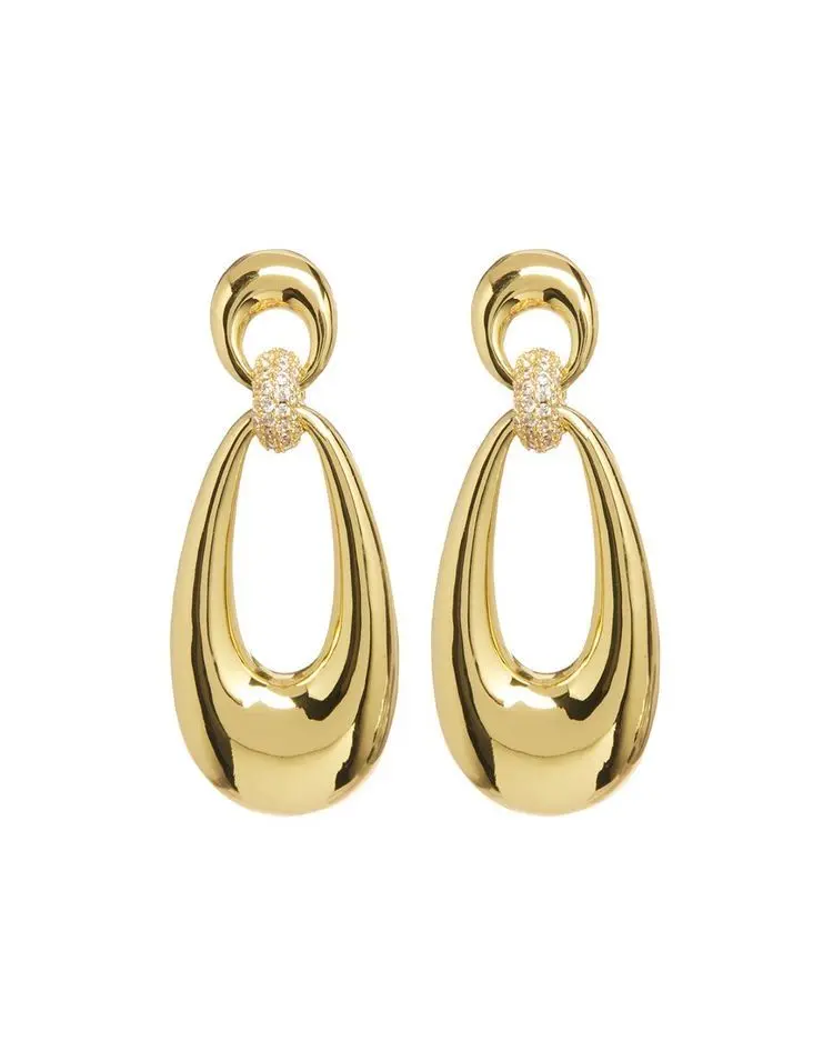 Pavé CZ Open Teardrop Link Dangle Earrings (316L Stainless Steel)
