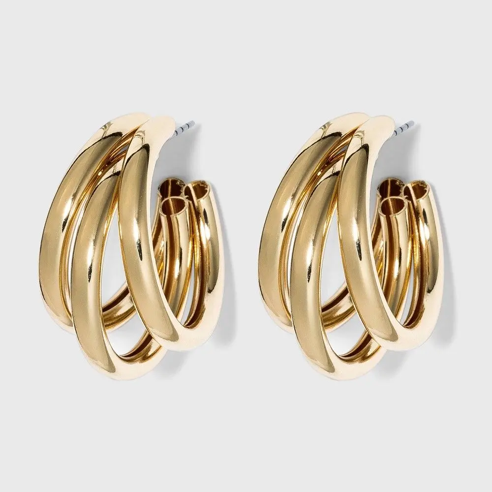 Triple-Layer Interlocking C-Hoop Earrings (316L Stainless Steel)