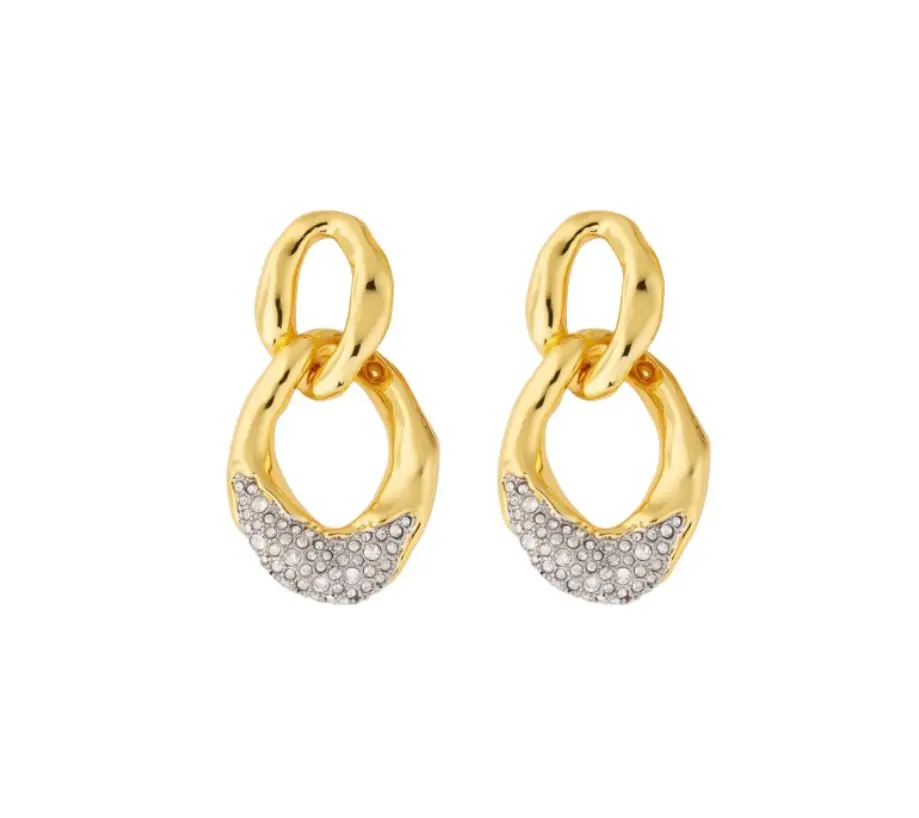 Molten Double-Link Pavé CZ Drop Earrings (316L Stainless Steel)