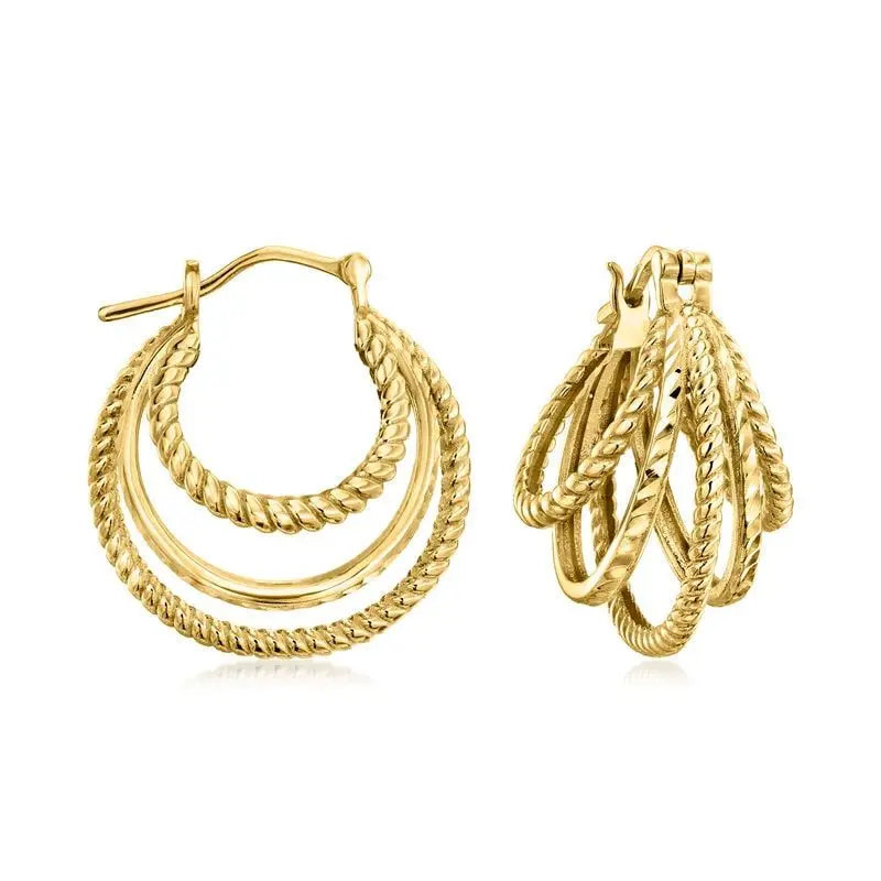 Triple-Layer Twisted Rope & Smooth Hoop Earrings (316L Stainless Steel)