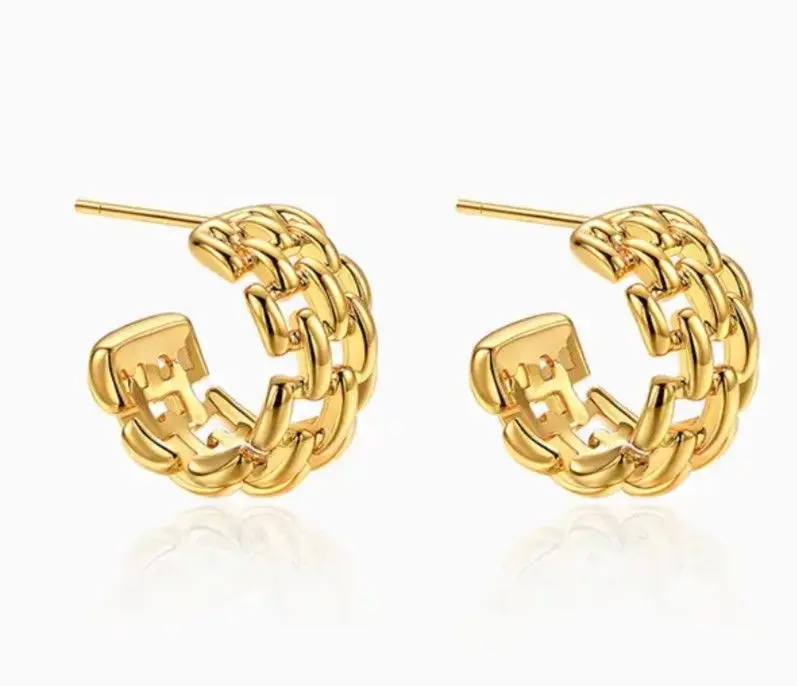 Polished Curb Chain Hoop Earrings (316L Stainless Steel)