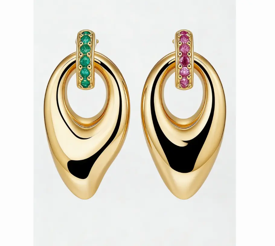 Gemstone Accent Teardrop Hoop Earrings (316L Stainless Steel)