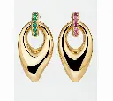 Gemstone Accent Teardrop Hoop Earrings (316L Stainless Steel)