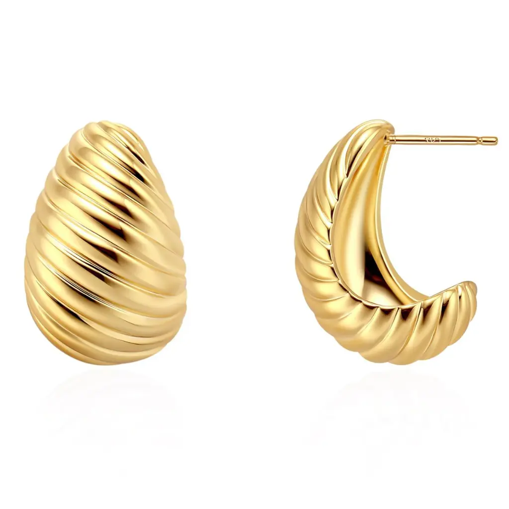 Ribbed Croissant Hoop Earrings (316L Stainless Steel)