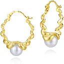 Twisted Hoop Pearl Drop Earrings (316L Stainless Steel)