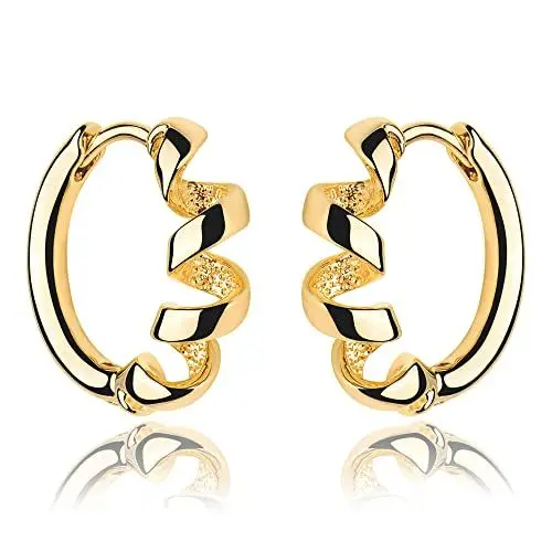 Ribbed Spiral Huggie Hoop Earrings (316L Stainless Steel)