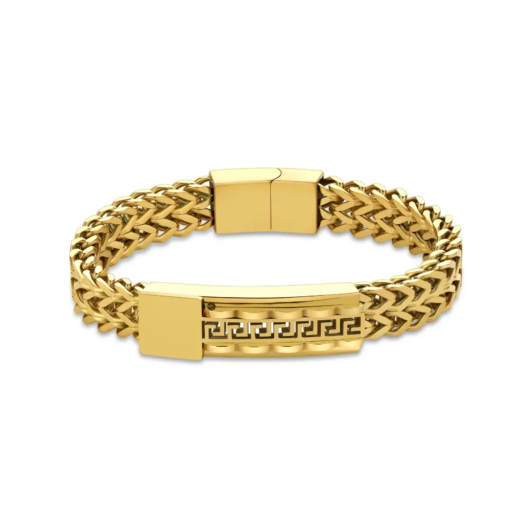 Greek Key Pattern Wheat Chain Bracelet (316L Stainless Steel)