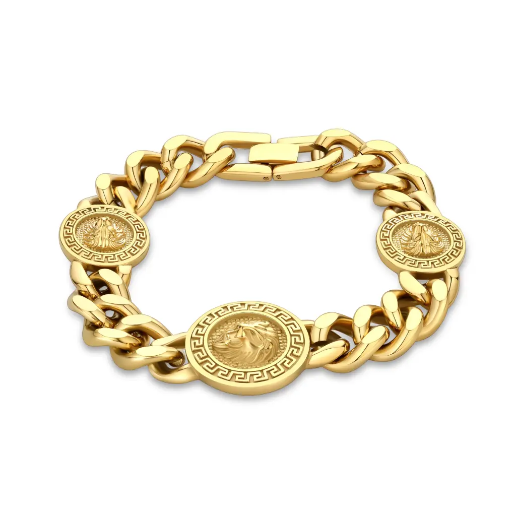 Medallion Lion Head Cuban Chain Bracelet (316L Stainless Steel)
