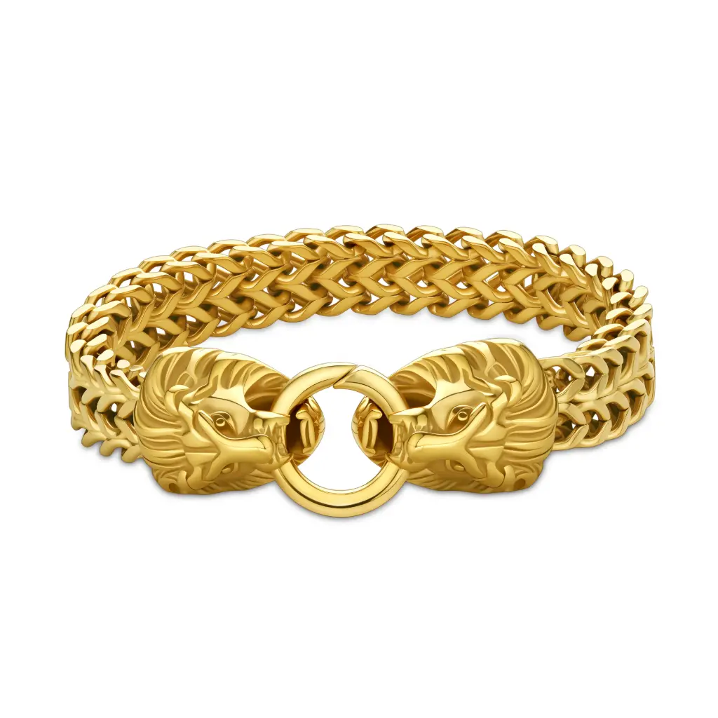 Double Lion Head Wheat Chain Bracelet (316L Stainless Steel)