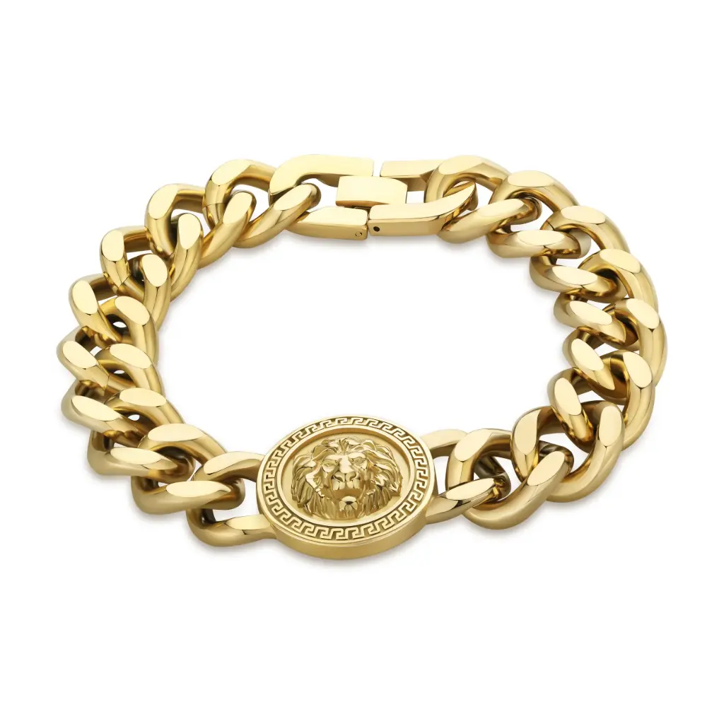 Lion Head Medallion Cuban Link Bracelet (316L Stainless Steel)