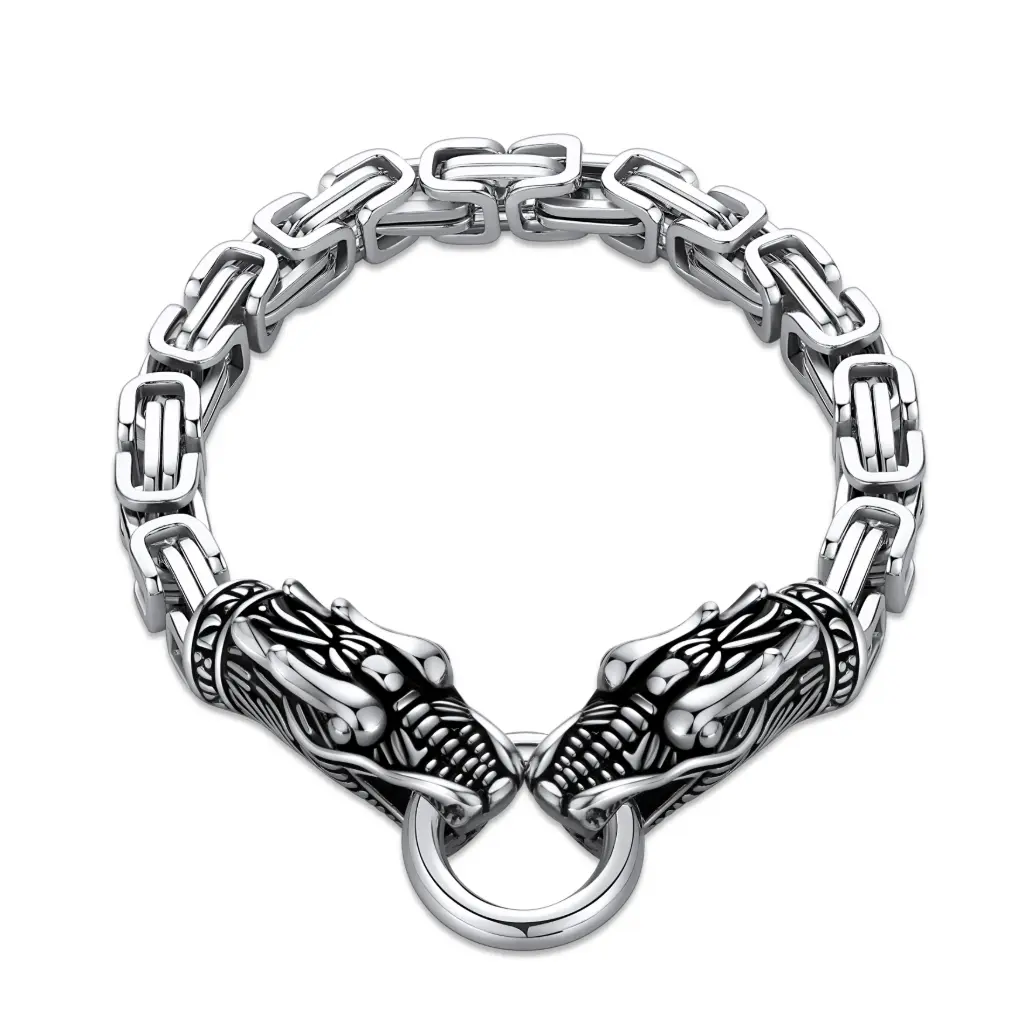 Dragon Head Byzantine Chain Bracelet (316L Stainless Steel)