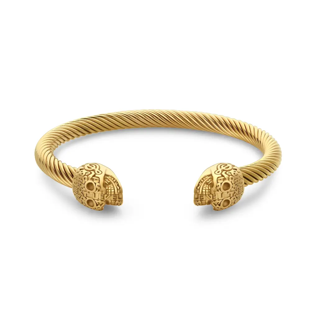 Engraved Skull Twisted Cable Cuff Bracelet (316L Stainless Steel)