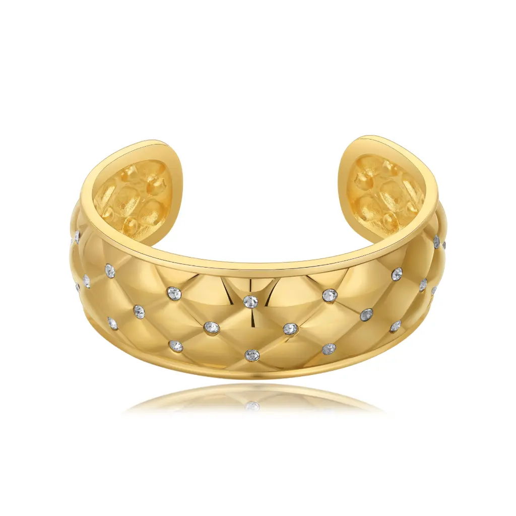 Quilted Crystal Wide Cuff Bracelet (316L Stainless Steel)