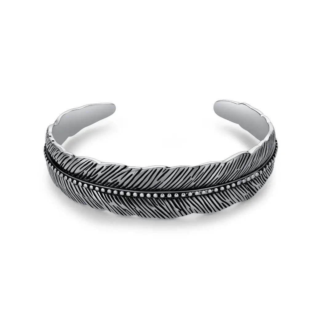 Feather Textured Antique Cuff Bracelet (316L Stainless Steel)