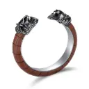 Brown Croc-Embossed Lion Head Cuff Bracelet (316L Stainless Steel)