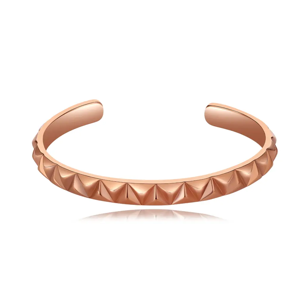 Pyramid Stud Rose Gold Open Cuff Bracelet (316L Stainless Steel)