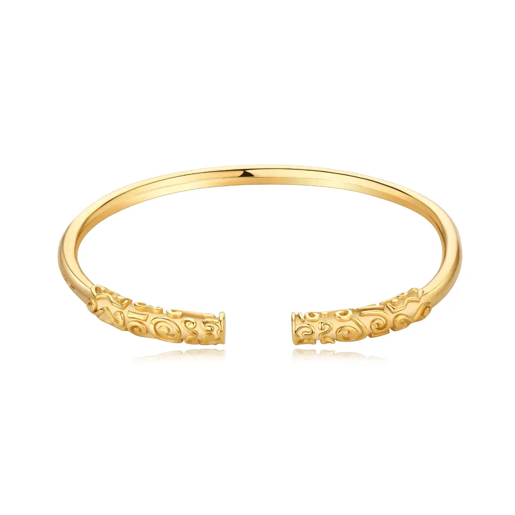 Ancient Scroll Engraved Gold Open Cuff Bracelet (316L Stainless Steel)