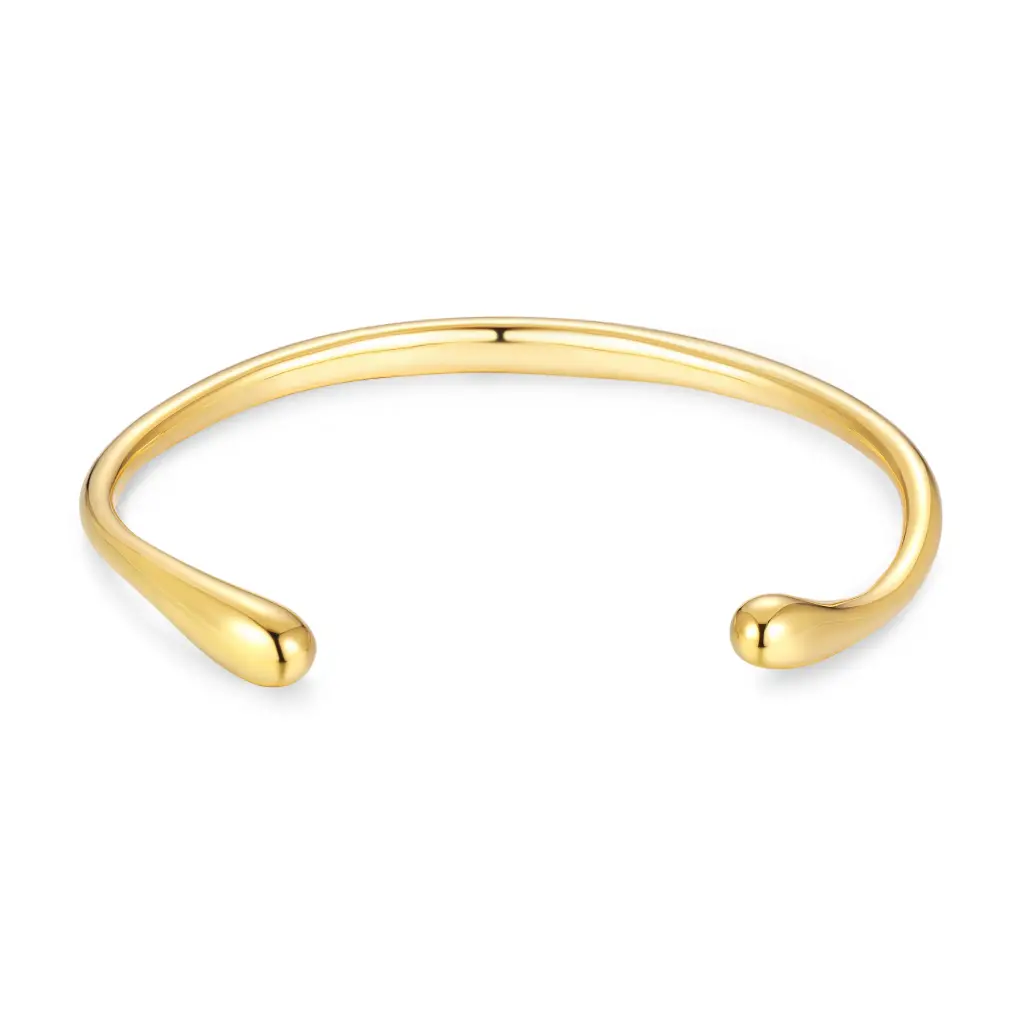 Teardrop Tip Gold Open Cuff Bracelet (316L Stainless Steel)