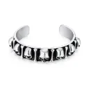 Skull & Bone Antiqued Silver Open Cuff Bracelet (316L Stainless Steel)