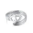 Ribbed Snake Chain & D-Link Open Cuff Bracelet (316L Stainless Steel)