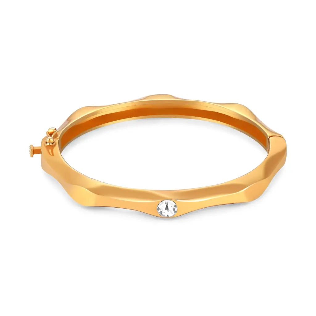 Hammered Gold Hinged Bangle with Solitaire Crystal (316L Stainless Steel)