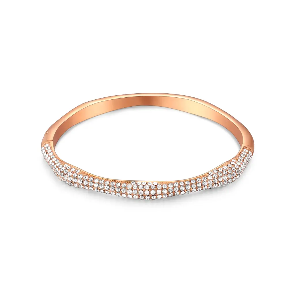 Pave Crystal Rose Gold Hinged Bangle (316L Stainless Steel)