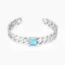 Cuban Link Open Cuff Bracelet with Aquamarine Crystal (316L Stainless Steel)