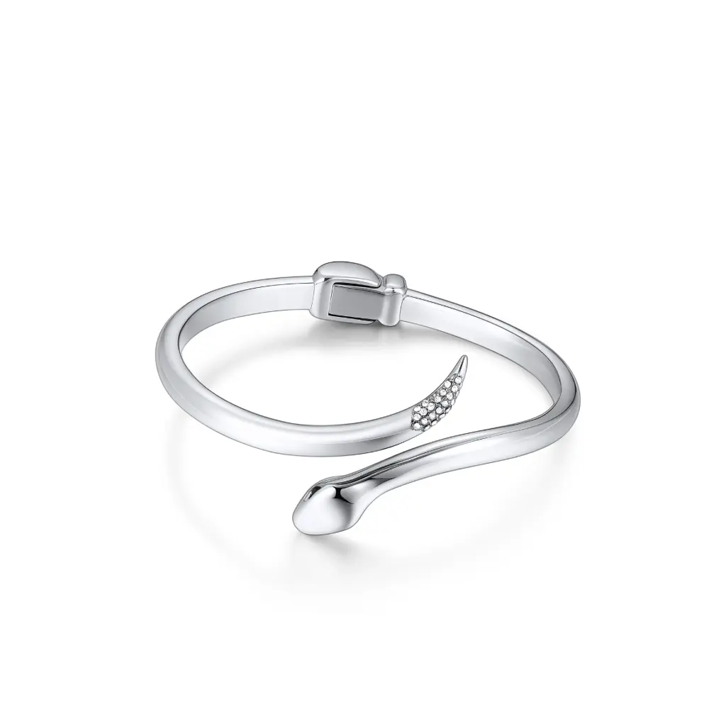 Crystal-Tipped Snake Hinged Bangle (316L Stainless Steel)