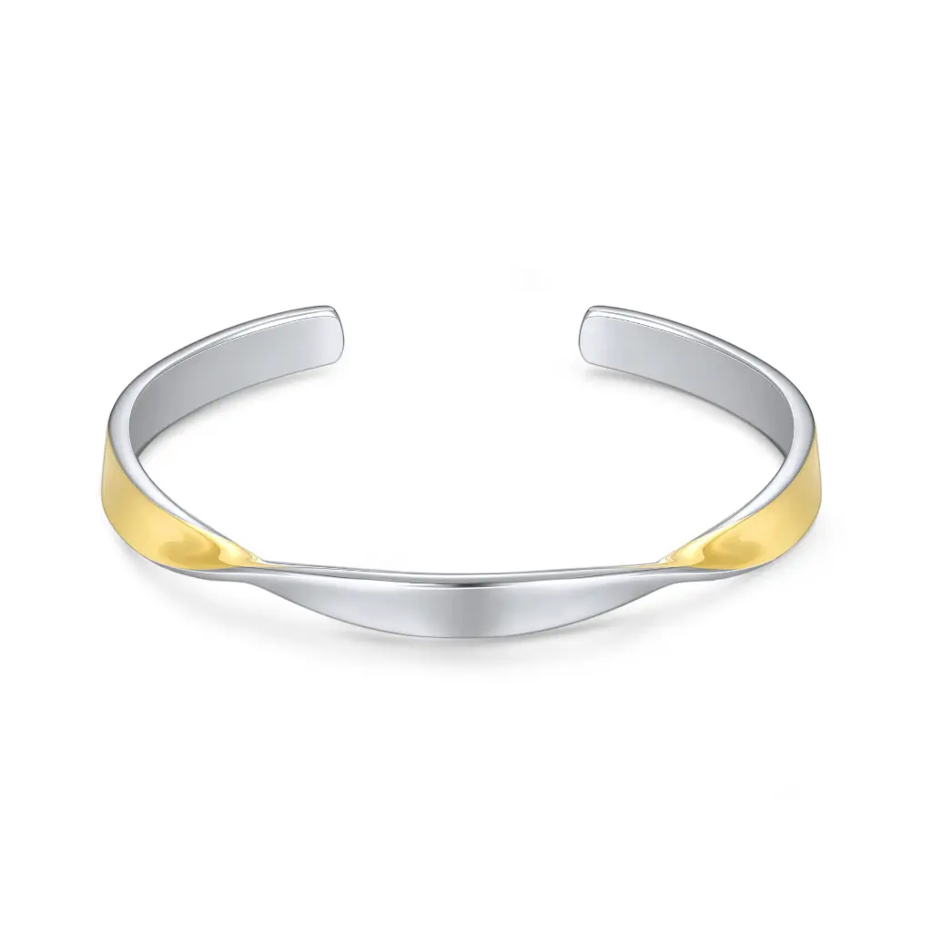 Two-Tone Twisted Open Cuff Bracelet (316L Stainless Steel)