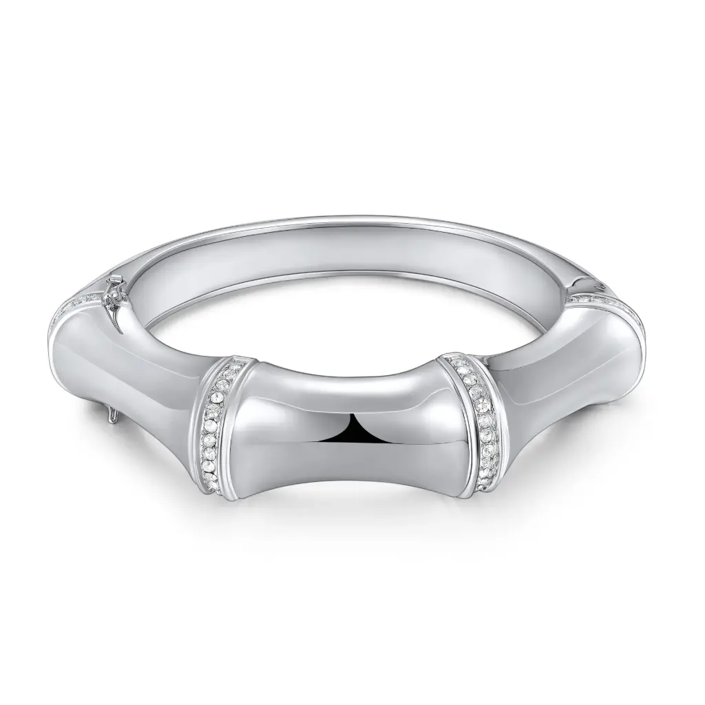 Crystal-Embellished Bamboo Hinged Bangle (316L Stainless Steel)
