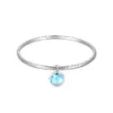 Hammered Silver Bangle with Aquamarine Charm (316L Stainless Steel)