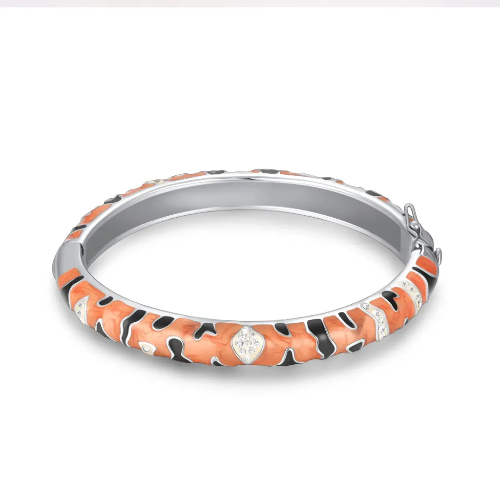 Enamel Tiger Print Crystal Hinged Bangle (316L Stainless Steel)