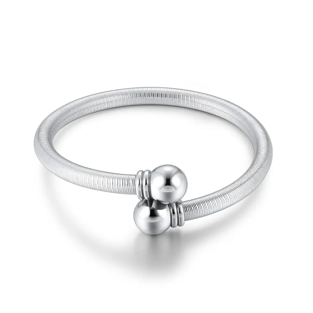 Coiled Cable Open Cuff Bracelet with Ball Tips (316L Stainless Steel)