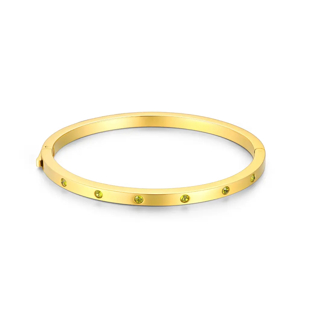 Peridot-Embellished Gold Hinged Bangle (316L Stainless Steel)