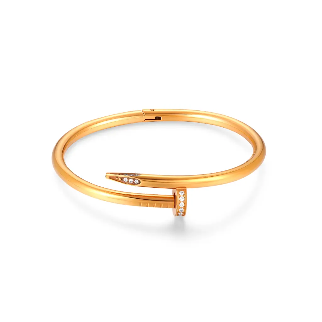 Crystal-Embellished Nail Hinged Bangle (316L Stainless Steel)