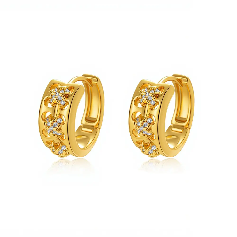 Crystal-Embellished Openwork Huggie Earrings (316L Stainless Steel)