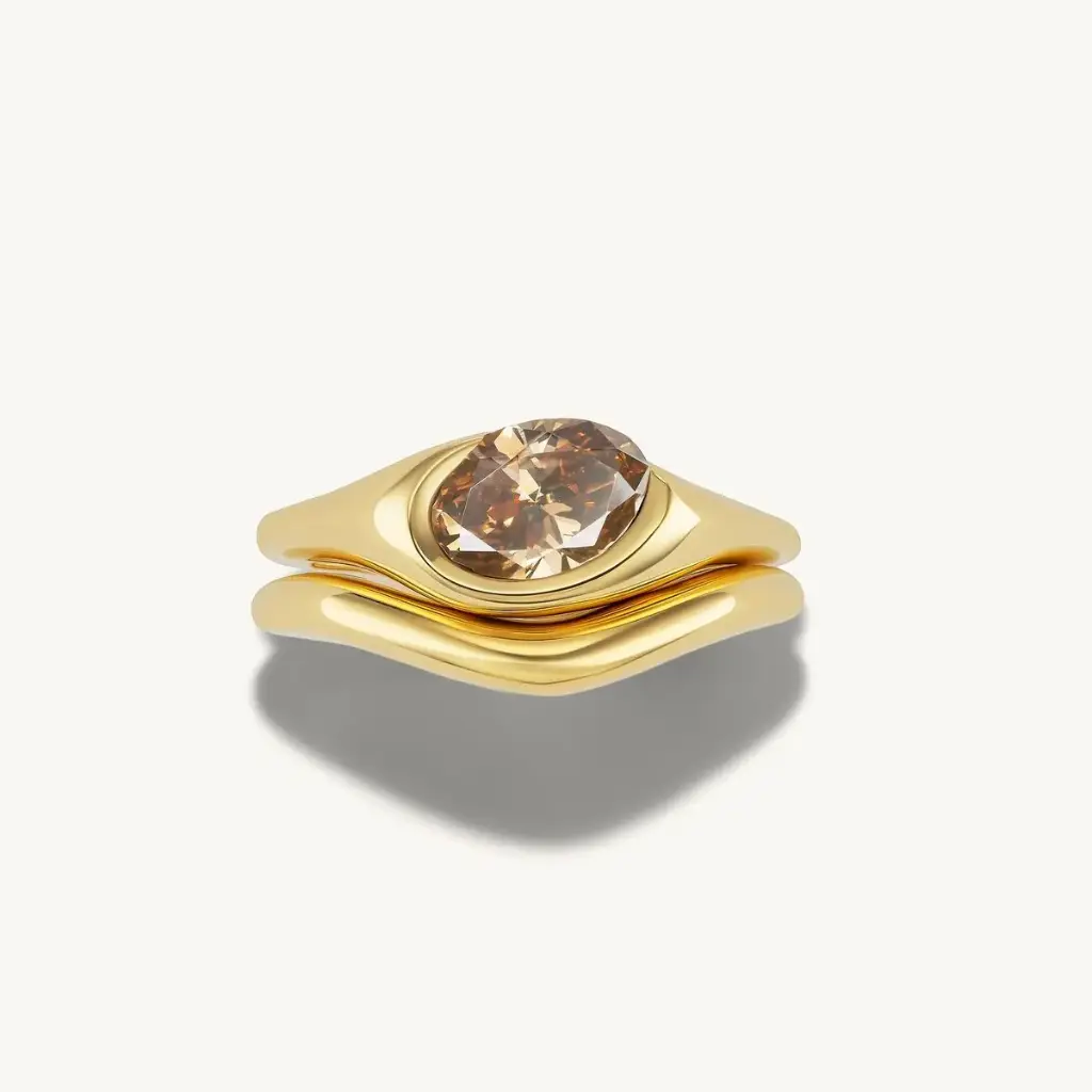 Layered Oval Champagne CZ Ring (316L Stainless Steel)