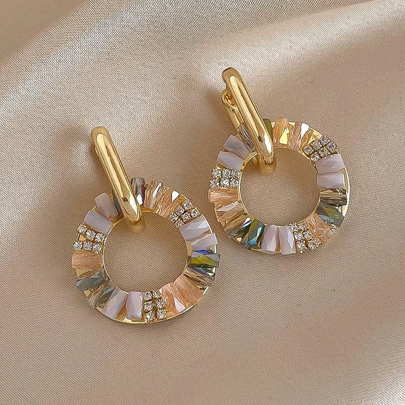 Pastel Crystal Hoop Drop Earrings (316L Stainless Steel)