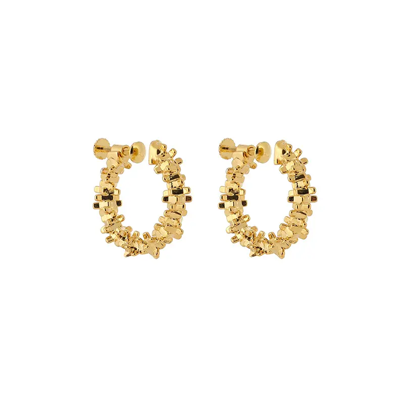 Textured Beaded C-Hoop Earrings (316L Stainless Steel)