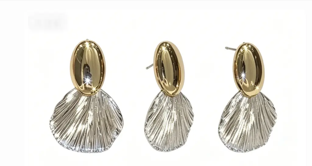 Two-Tone Fan Drop Earrings (316L Stainless Steel)