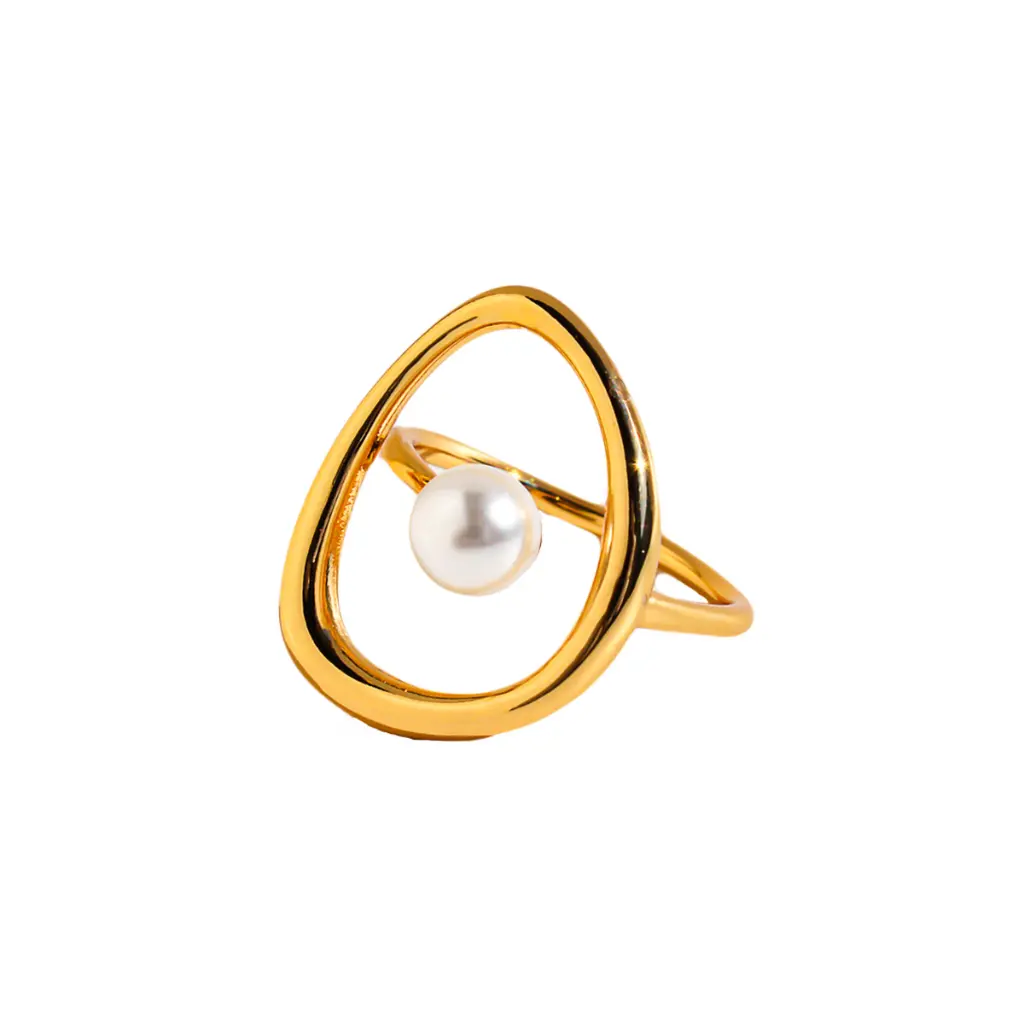 Asymmetric Open Hoop Pearl Ring (316L Stainless Steel)