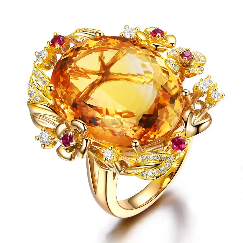 Citrine Floral Statement Ring (Brass)