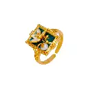 Vintage Lotus Enamel & Pearl Open Cuff Ring (Brass)