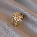 Baguette CZ Interlocking Open Cuff Ring (Brass)