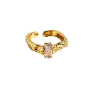 Molten Texture Emerald-Cut CZ Open Cuff Ring (Brass)