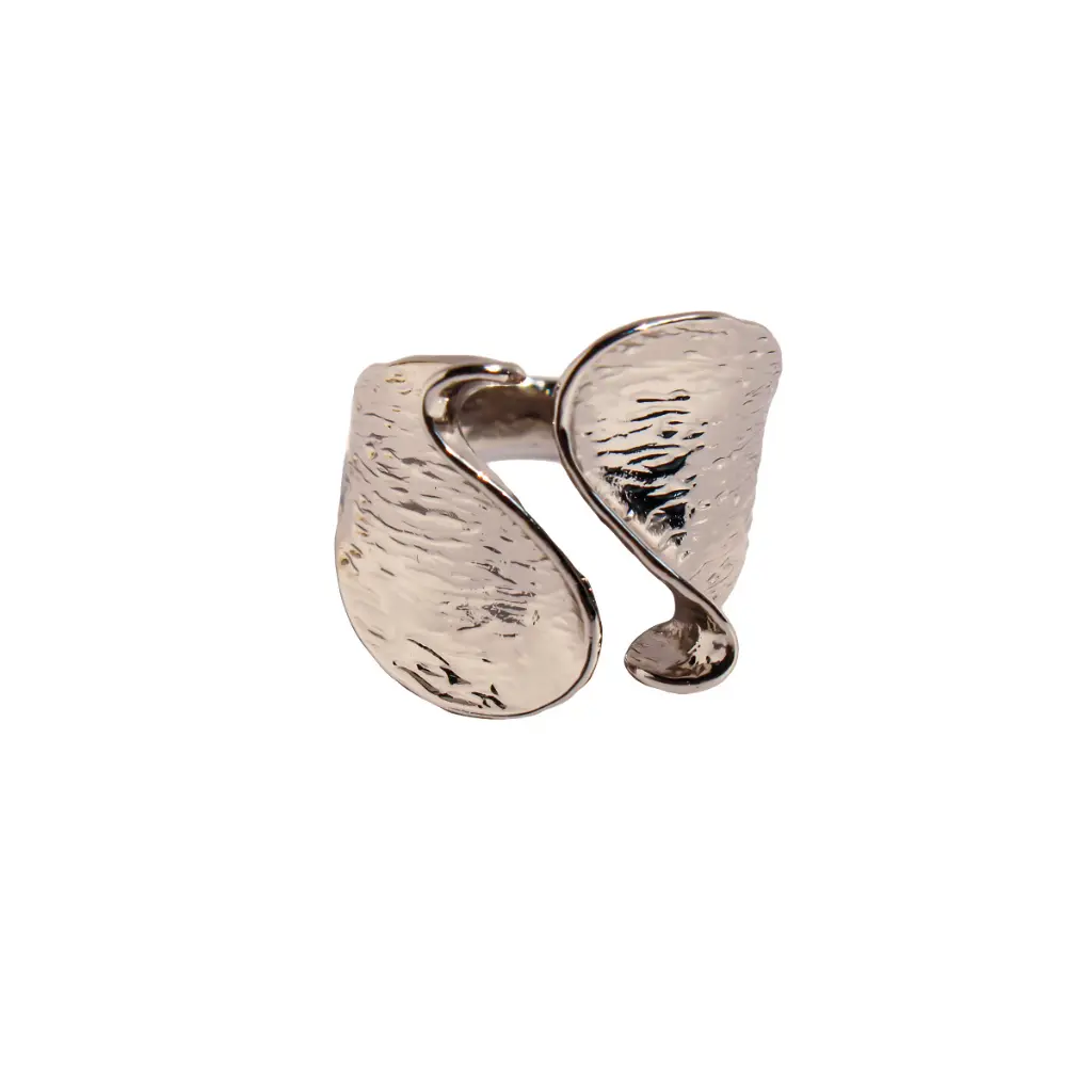 Hammered Leaf-Shape Open Cuff Ring (Brass)